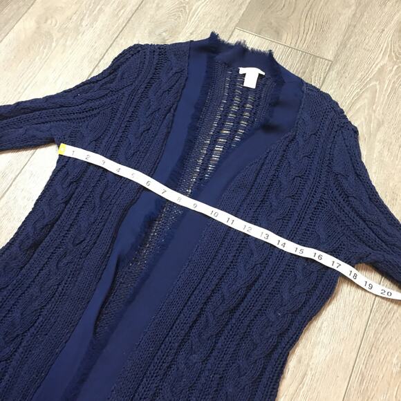 Chico's Blue Open Light long Knit Cardigan with chiffon edge Size 1 - Picture 6 of 7